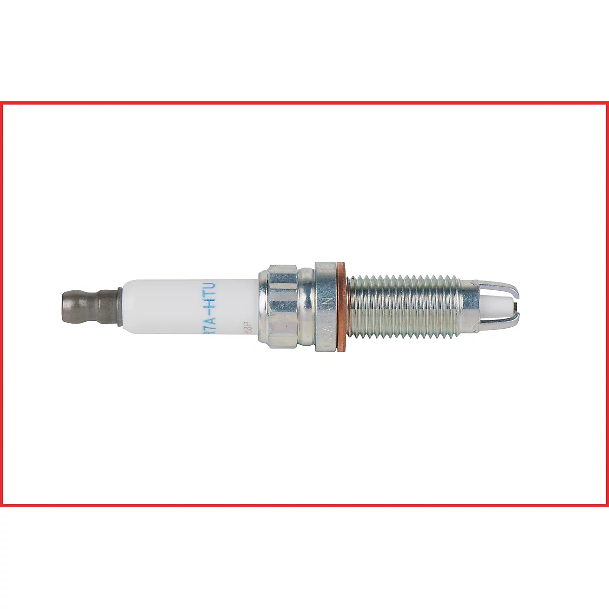 Zündkerze, Metall und weiß. Text: 7A-HTU.